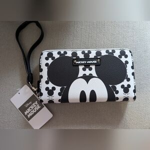 Disney Mickey Mouse All Over Print Zip Around Wallet Black White